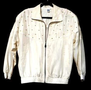 Vintage Fu Da International 100% Silk Gold Bead Detail Bomber Jacket Large